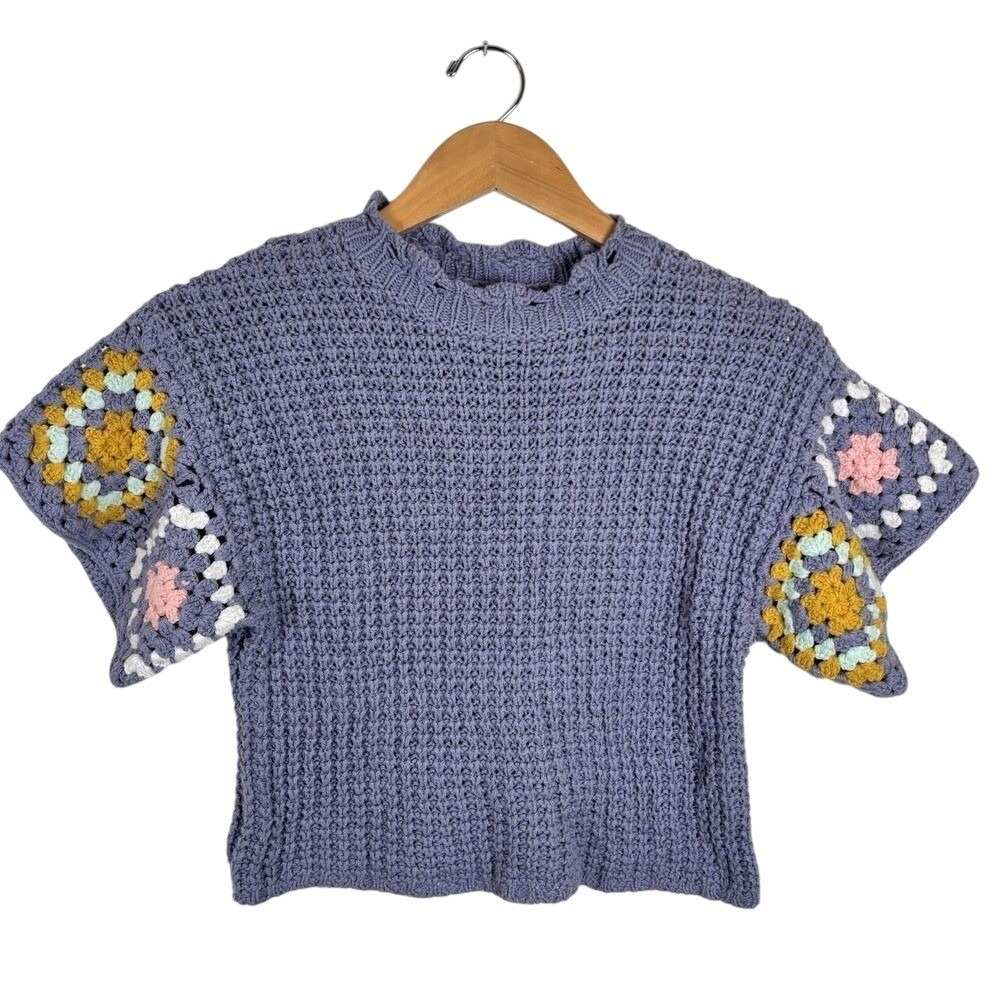 Universal Thread XS Granny Square Crochet Short Sleeve Top Lavender Purple‎
